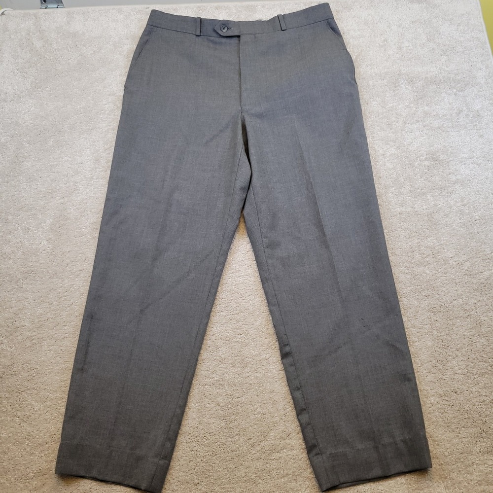 Joseph & Feiss Mens 36x30 Gray Wool Dress Pants Flat Front Straight‎ Leg